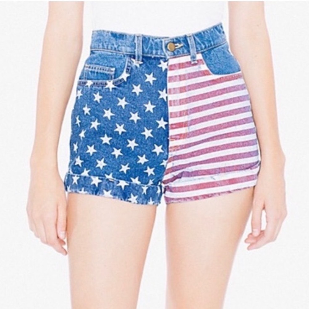 American Apparel NWT USA Flag Denim Shorts Med Stone Wash Indigo RSADM303SP 27